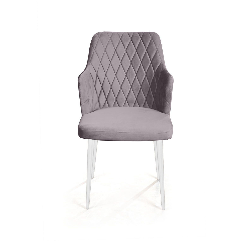 Стул с подлокотниками Hunt ромб, бархат светло-серый 26 / белый конус