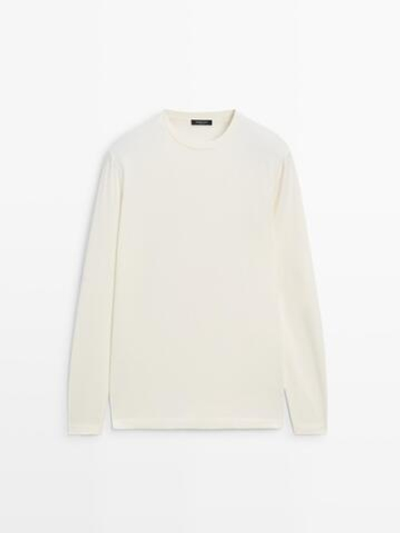 Massimo Dutti Хлопковая футболка с длинными рукавами, натуральный