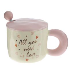 GAEM Кружка с крышкой и ложкой, 330 мл, L14 W9 H9 см, 4в.