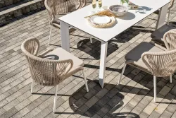 "Венето" обеденная группа на 6 персон со стульями "Милан", каркас белый, роуп бежевый