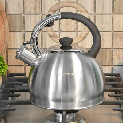 Чайник 2л нерж со свистком, с черной бакелитовой ручкой