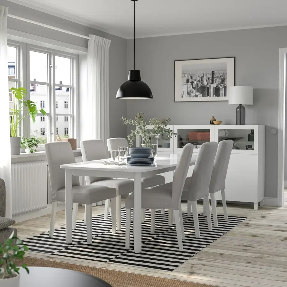 Стол+6 стульев - STRANDTORP  / BERGMUND IKEA/ СТРАНДТОРП/БЕРГМУНД ИКЕА, 205х95х75 см, серый/белый