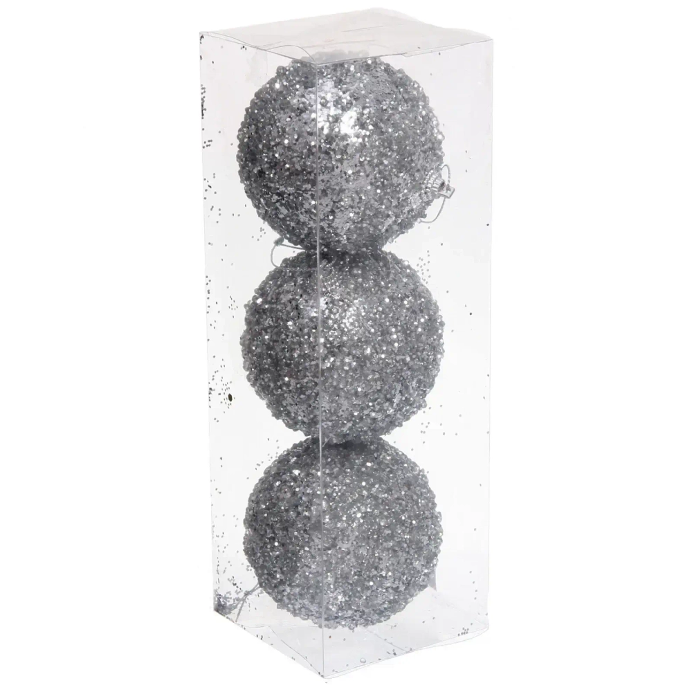 Новогодние шары «GLAME - Искра» 8 см (набор 3 шт), Серебро