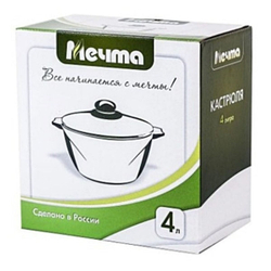 Кастрюля алюминий, антиприг, 4 л, с крыш, крышка стекло, кругл, Мечта, Гранит black, 44802, чер
