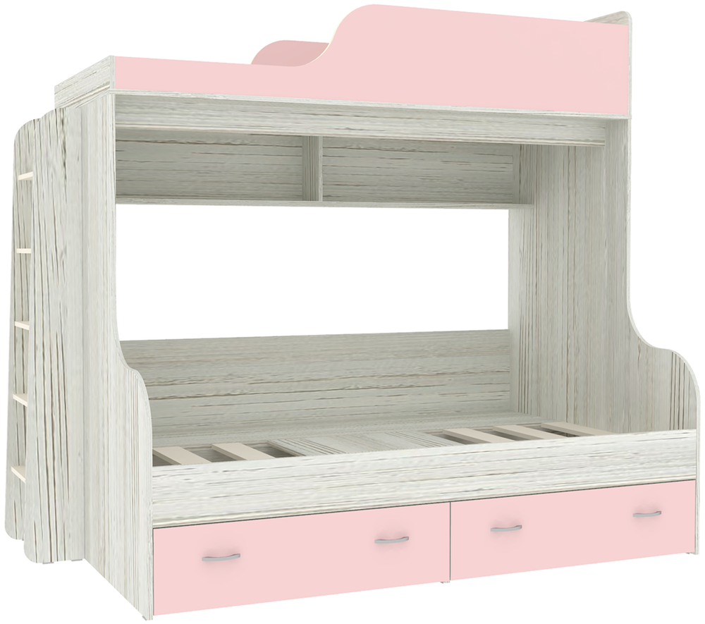 Двухъярусная кровать КарИВи Дуэт-15 с деревянной лестницей Винтерберг Розовый