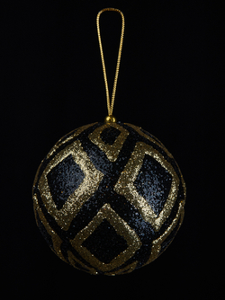 Шар с узором ромб 10см ChristmasDeLuxe черный с золотом