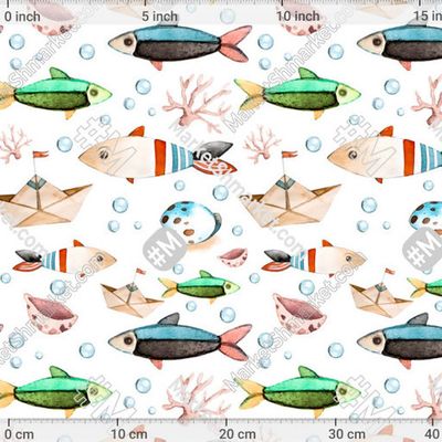 Акварельные рыбки, кораллы и ракушки на белом фоне. by Daria Kotlubaeva  226 DPI