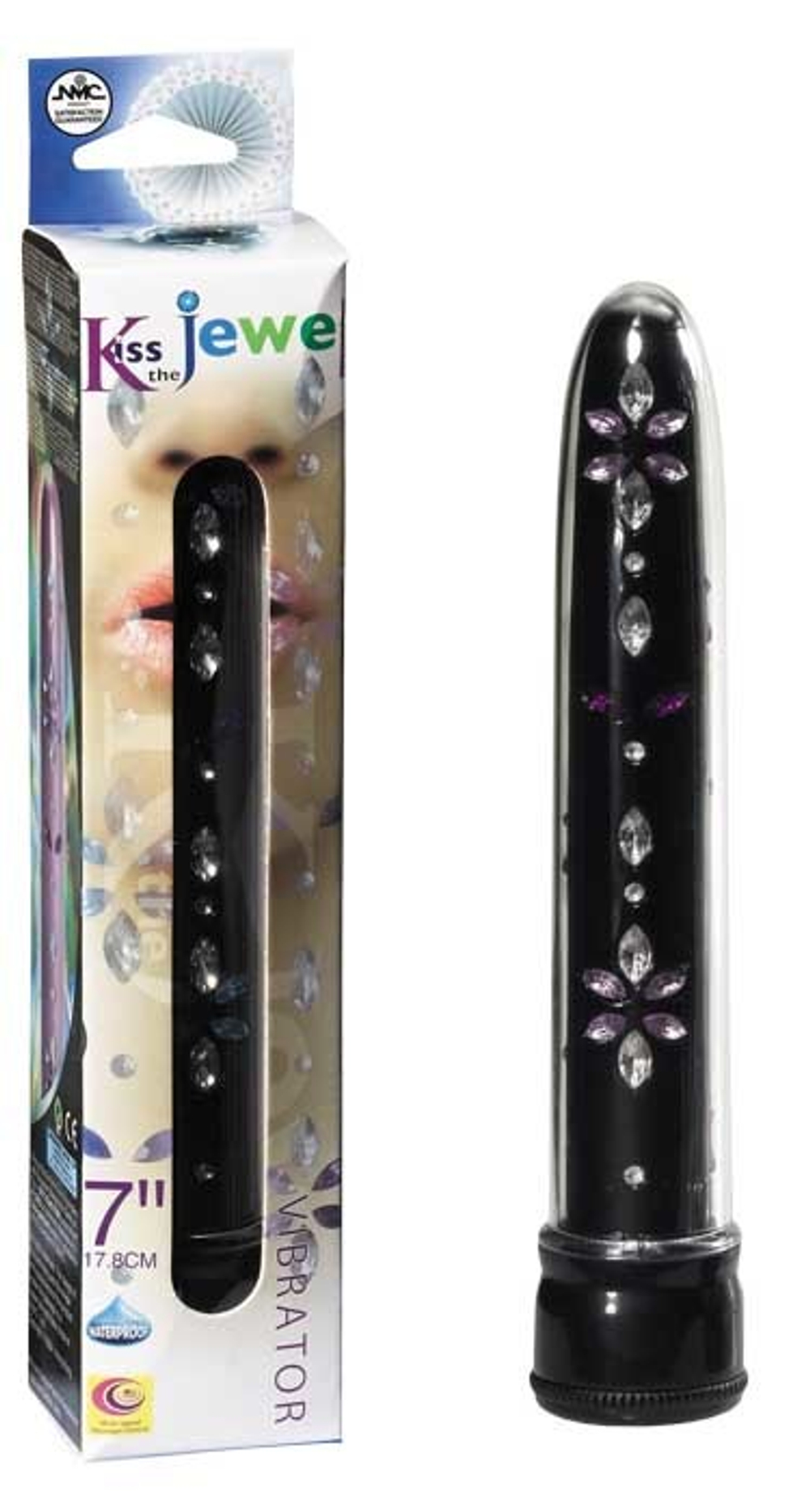 Вибратор NMC 17,8 см – черный со стразами, классическая форма