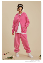 Женский американский модный брендовый костюм с эффектом потёртости и капюшоном,бархатная толстовка с двойной молнией