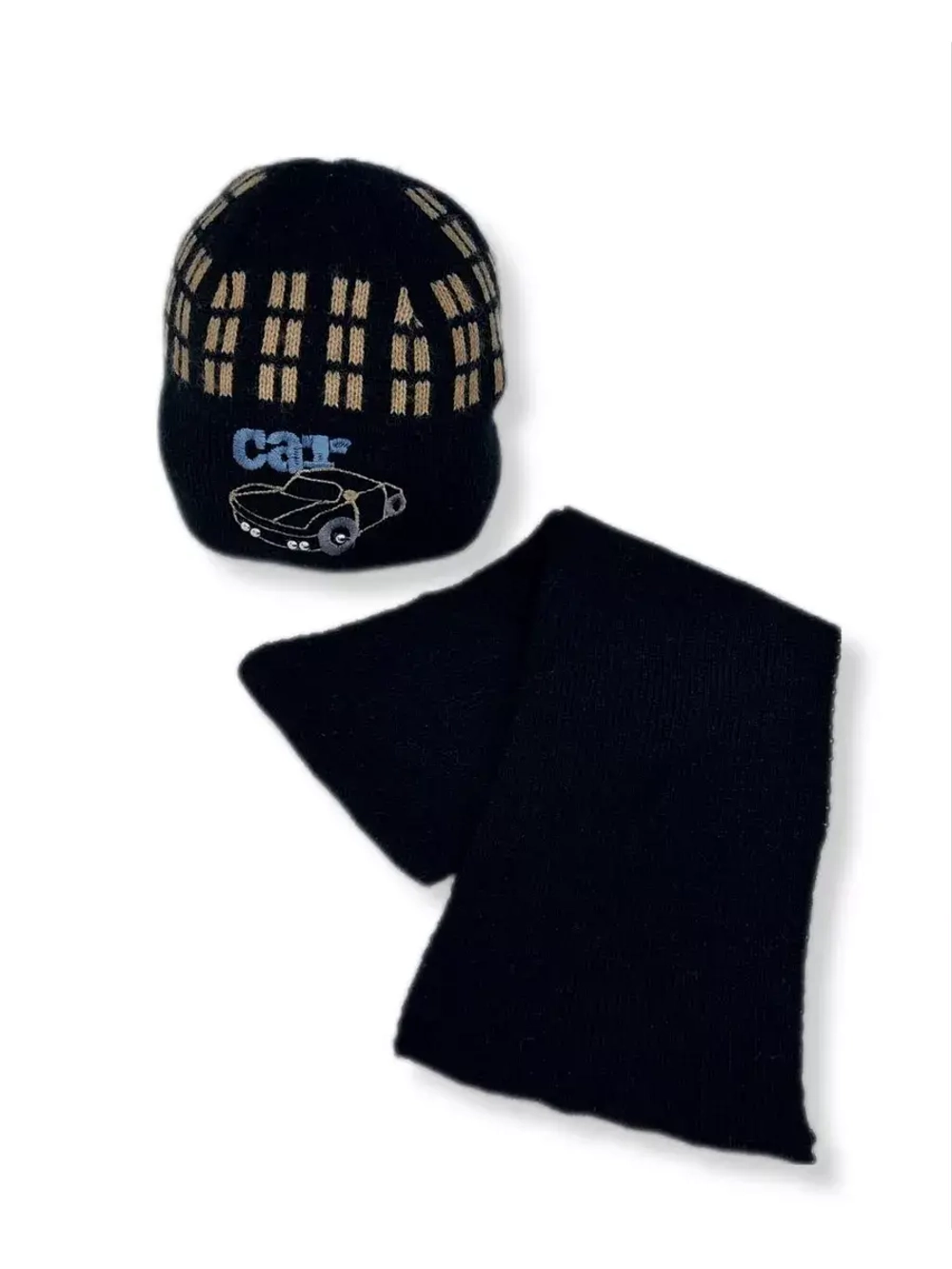 Детская шапка с шарфом для мальчика весна