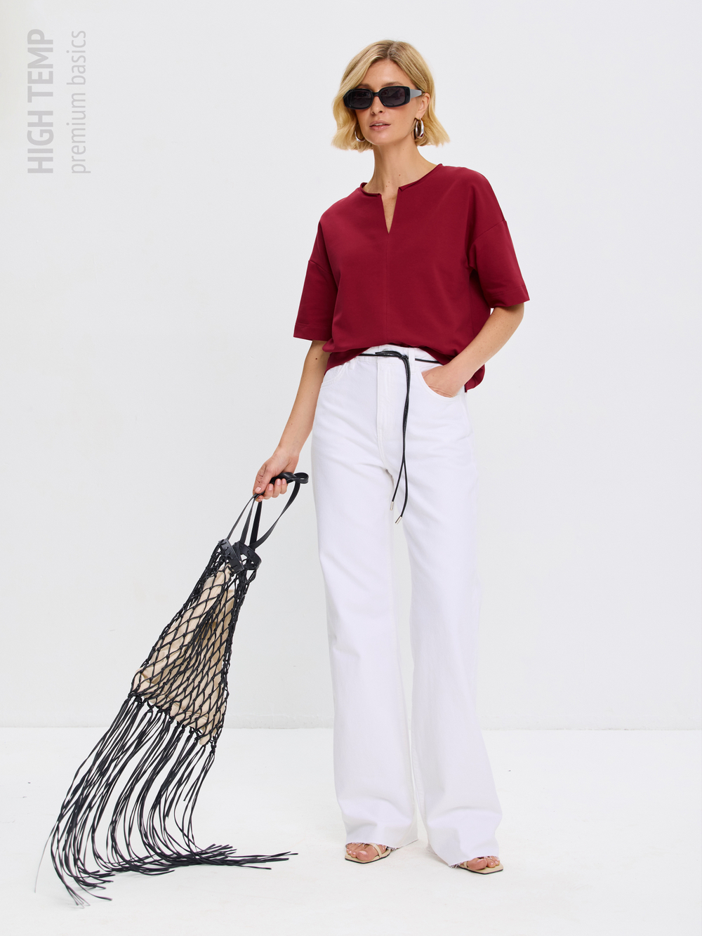 Плотная футболка из футера 2-нитки с V-вырезом HIGH TEMP