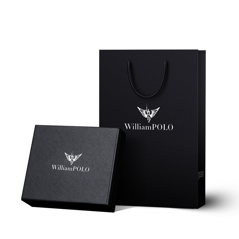 WilliamPOLO Cow Leather Short Wallet Box Multiple Card Slots Wallet Coin Purse Men"s Black