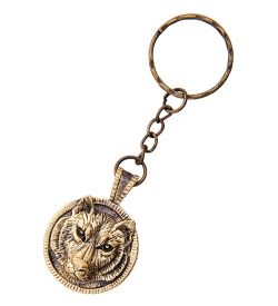 AM-3587 Брелок «Жетон Волк» (латунь, янтарь)