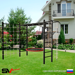 Уличная шведская стенка Sv Sport рукоход с комплектом турник прямой У5244.2 (Турник/Брусья/Гнездо 115см/Канат/кольца/лестница/Сетка)