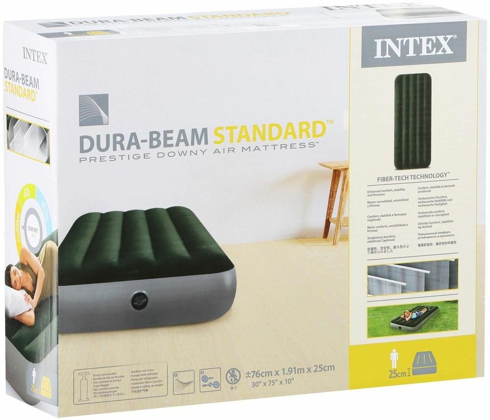 Мaтрас нaдувной Intex 64106 Deluxe Twin 76х193х25 см / Крoвать нaдувная Интeкс односпальная узкая велюровая для дома и туризма