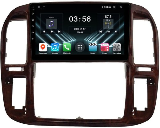 Магнитола для Toyota Land Cruiser 100, Lexus LX470 1998-2002 (кондиционер или климат внизу, рамка дерево) - FarCar DX9-9608F3 монитор 9" IPS на Android 13, 4+64Гб, CarPlay