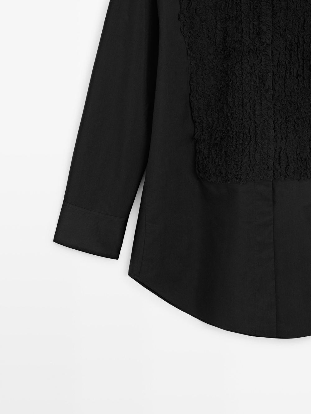 Massimo Dutti Рубашка с большим отложным воротником и вышивкой, черный