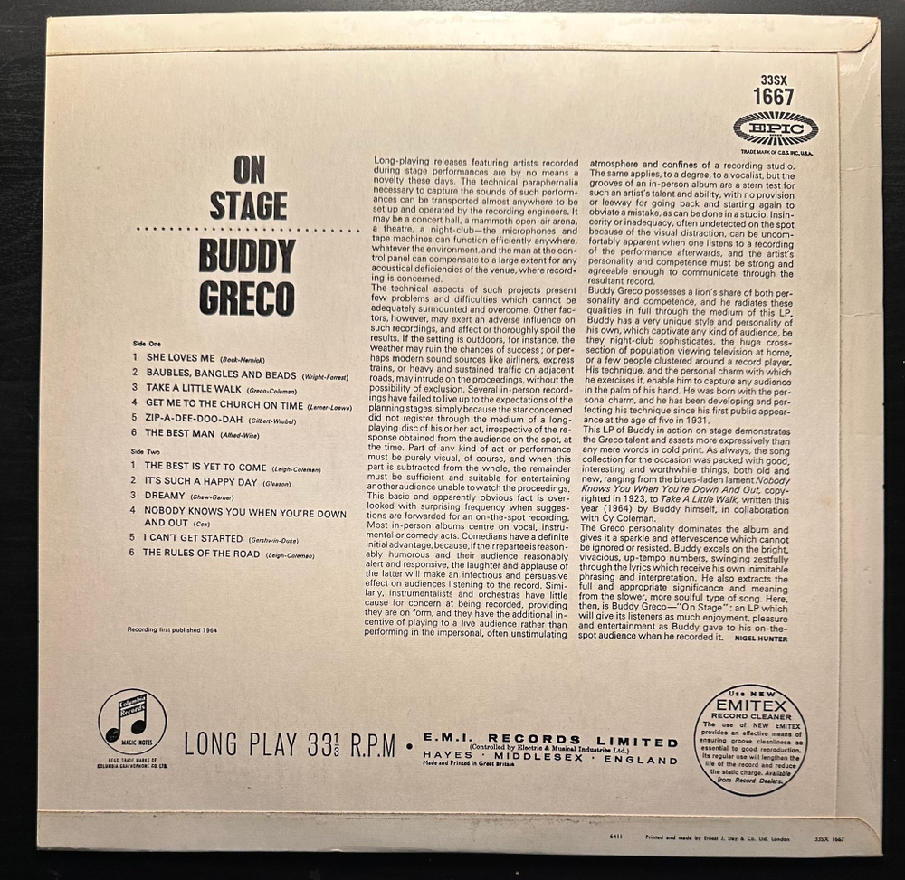 Buddy Greco - On Stage (Англия 1964г.)