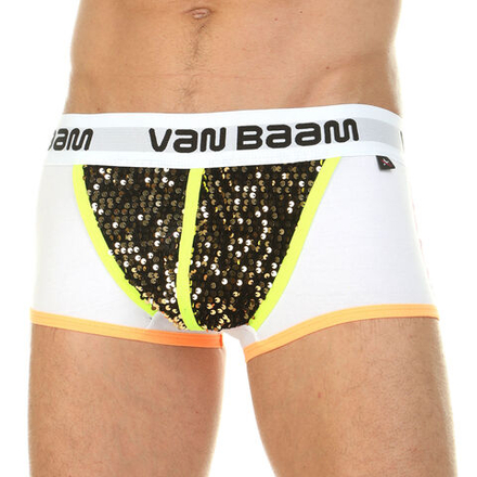 Мужские трусы боксеры белые с золотистыми пайетками Van Baam VB0107