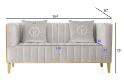 Диван 164x87x79см Garda Decor Basel двухместный велюр серый с золотом