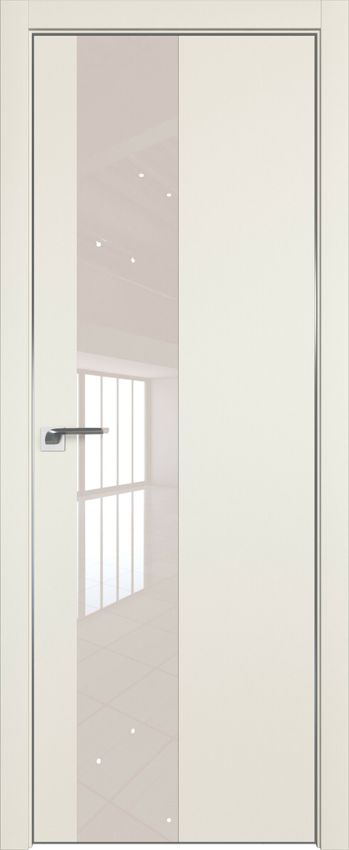 [ТОВАРА НЕТ В НАЛИЧИИ] Дверь межкомнатная Профиль Дорс 5 E (кромка алюминиевая матовая), цвет магнолия сатинат, полипропилен, стекло перламутровый лак