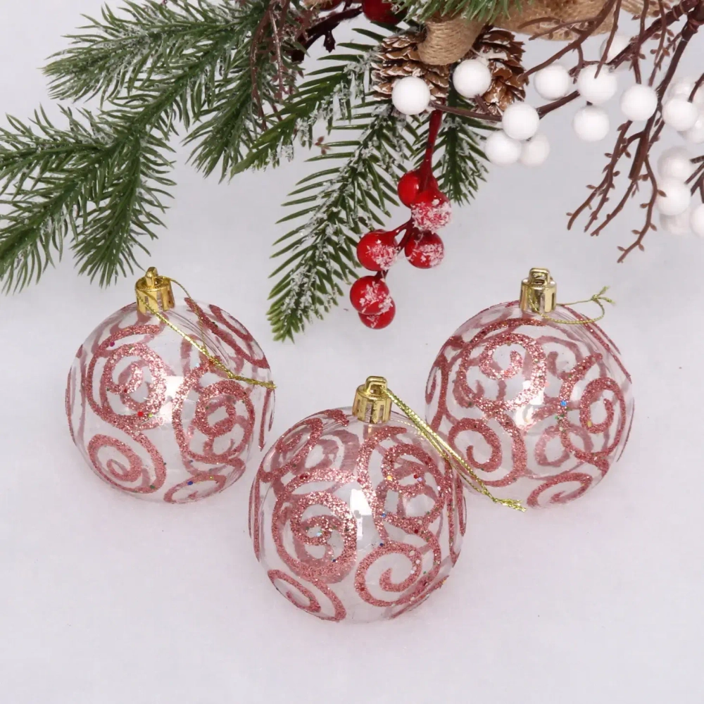 Новогодние шары 7см (набор 3шт) «Зимние узоры», розовое золото