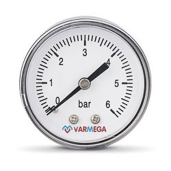 Манометр VARMEGA аксиальный 50 мм, 6 бар, 1/4", VMMT08-500602
