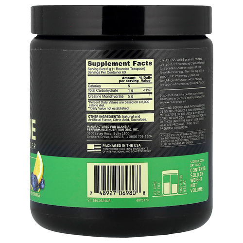 Optimum Nutrition, Микронизированный креатин в порошке, черничный лимонад, 360 г (12,69 унции)
