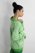 Свитшот Mintas 22140 в полоску с воротником поло\Светло-зеленый недорого