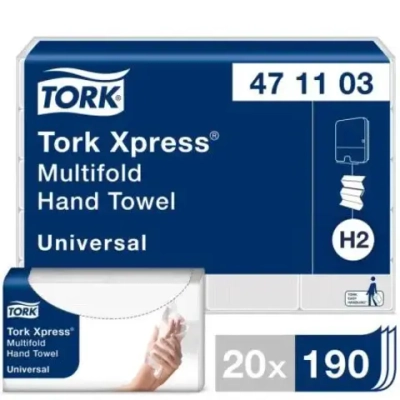 Tork: Полотенца бумажные Н2 Universal Multifold 2сл 190л 21х23,4 натур(20шт) / 471103/471102/93330