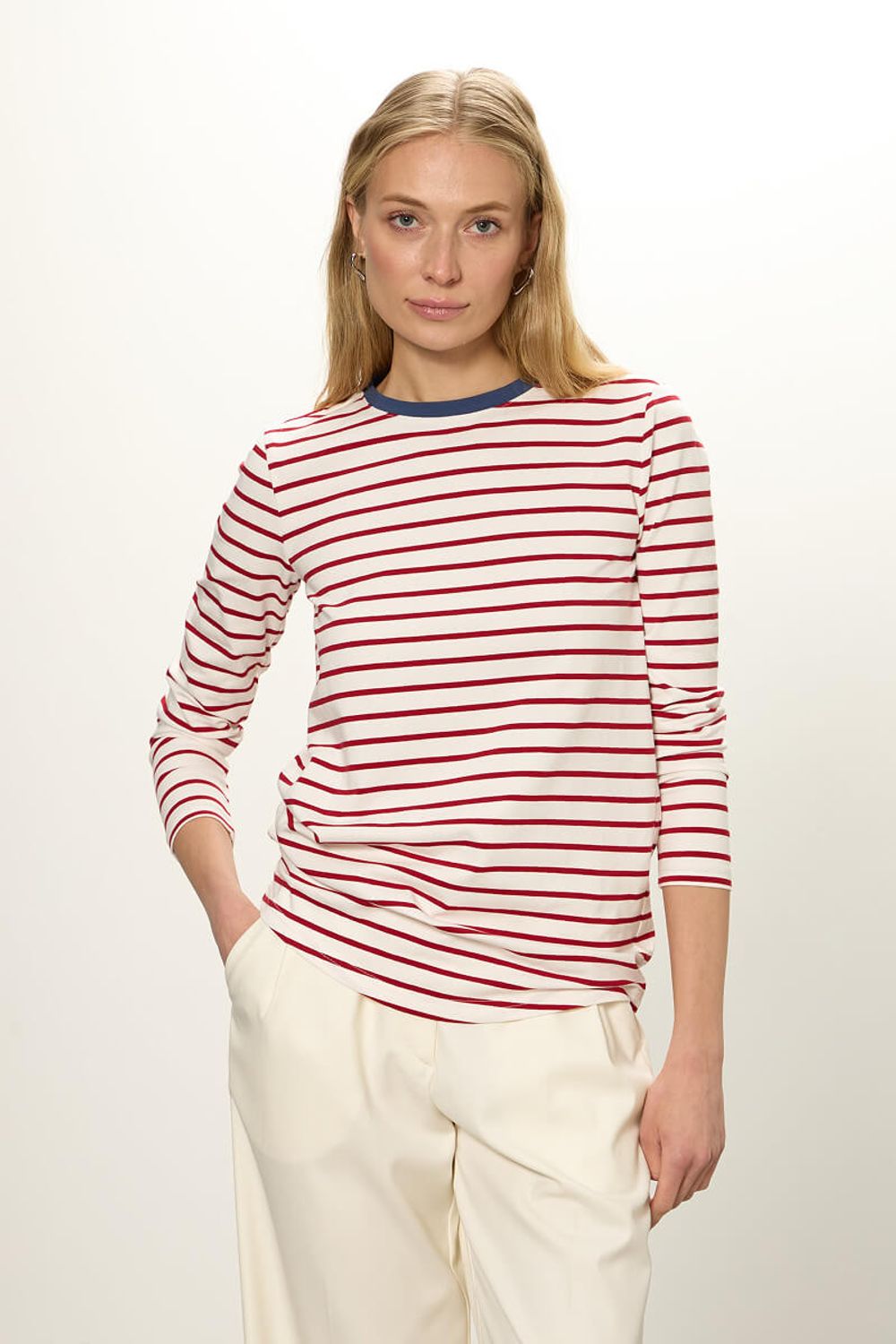 Тельняшка с контрастным воротником красная полоска (Размеры S, M)