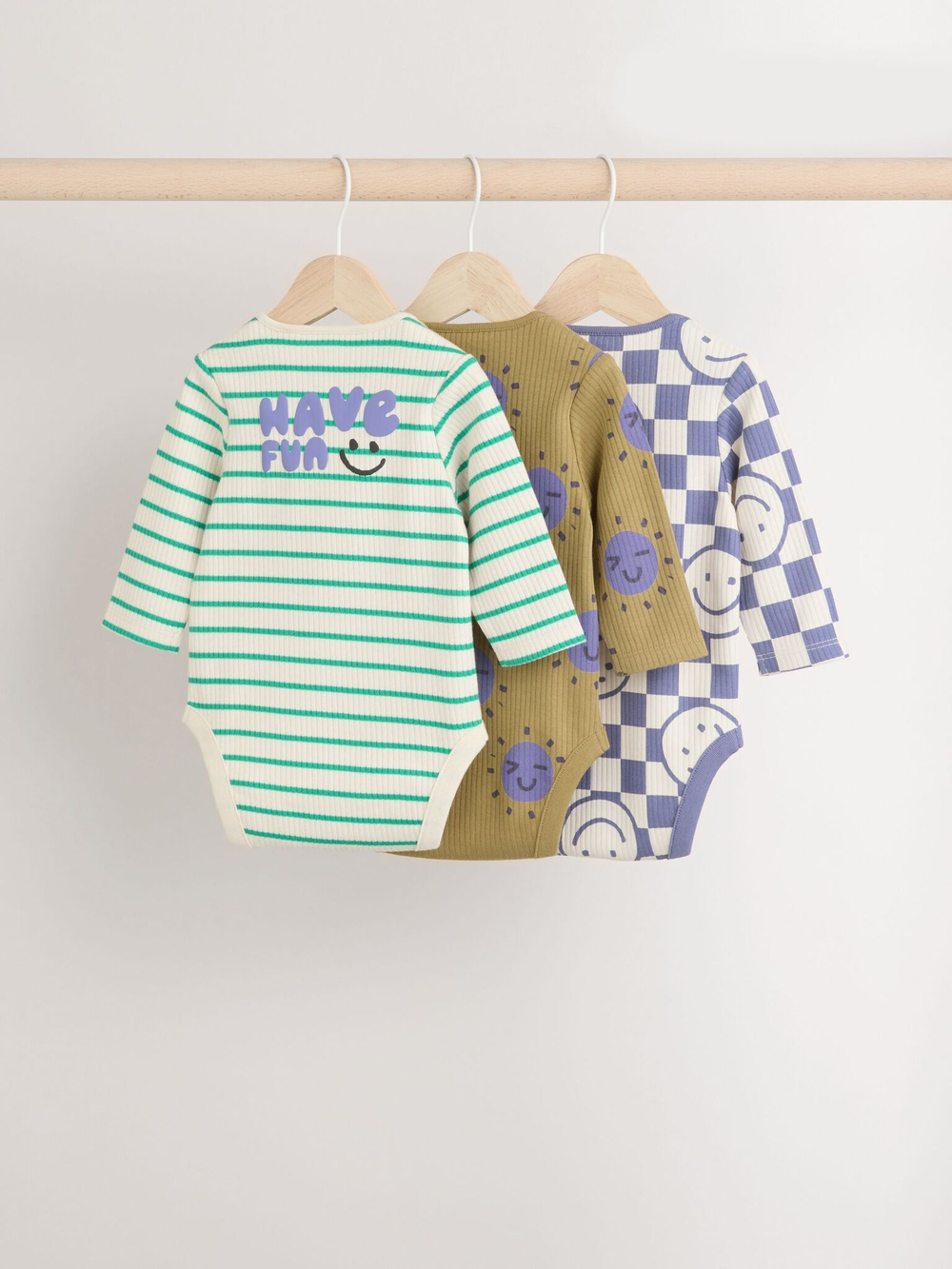 Боди с длинным рукавом для малышей Next B79-850, 3 шт., Бежевый, Светло-фиолетовый, Зеленый