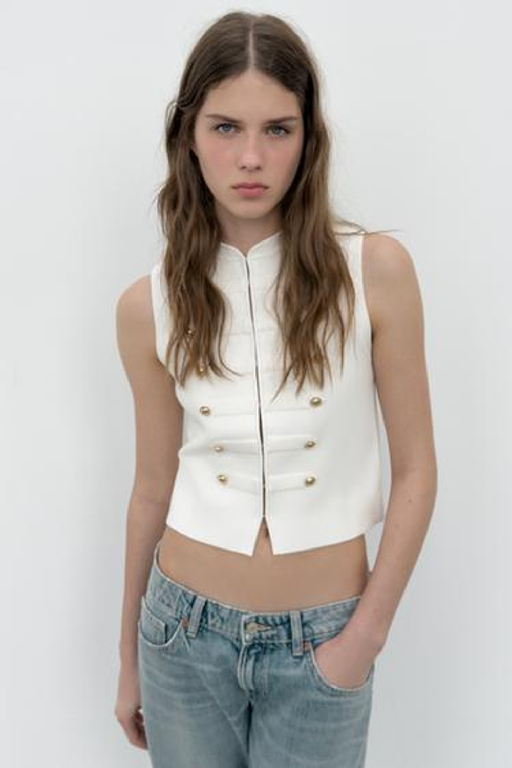 ZARA ТОП-ЖИЛЕТ С ПУГОВИЦАМИ, БЕЛЫЙ