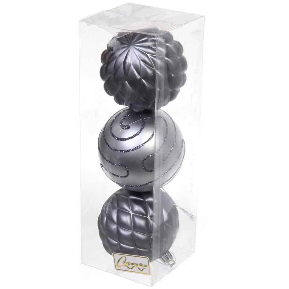 Новогодние шары 7см (набор 3шт) «Сказочная мечта», серебро/графит