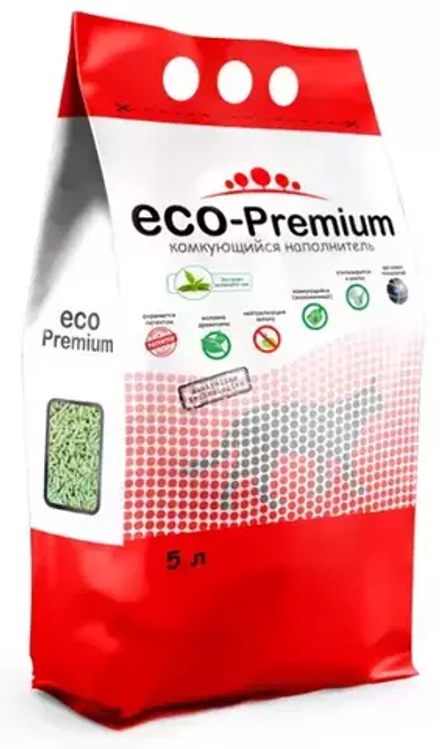 ECO Premium наполнитель древесный комкующийся Зеленый чай 1,9 кг 5 л.