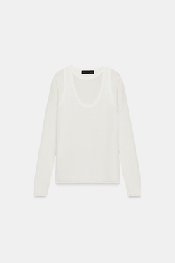 ZARA ДВОЙНОЙ ТРИКОТАЖНЫЙ ТОП, БЕЛЫЙ