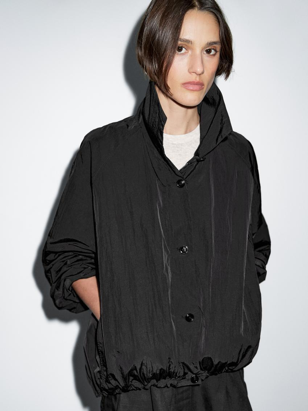 Massimo Dutti Бомбер с высоким воротником, черный