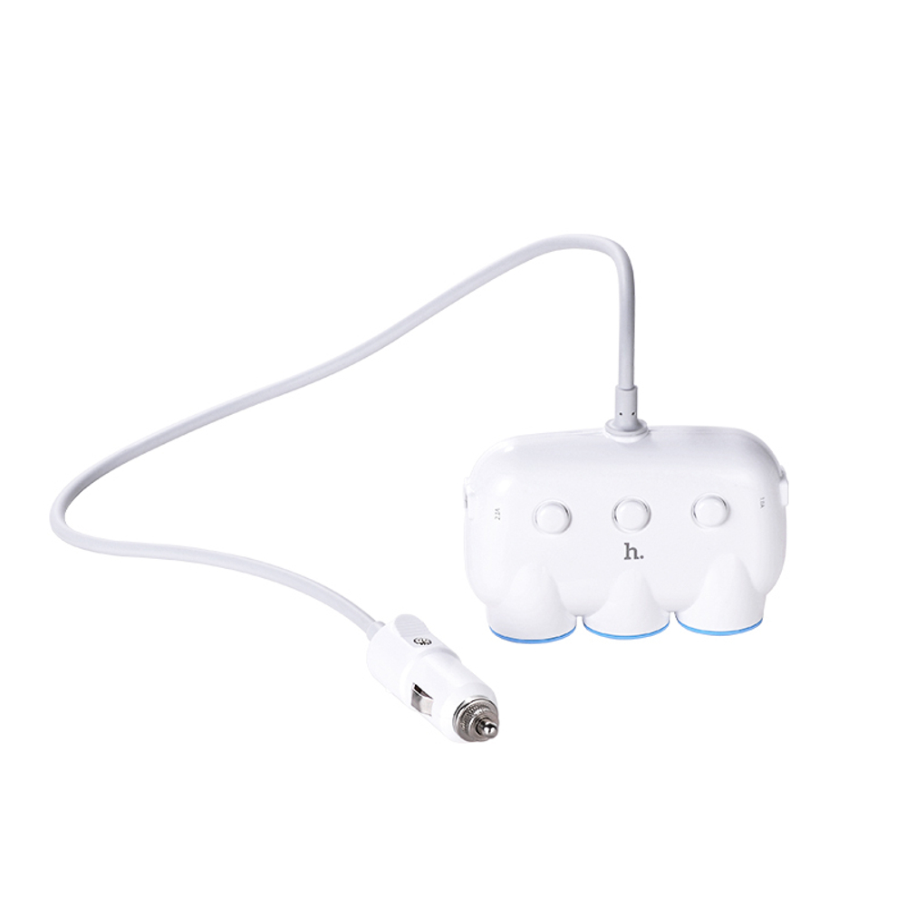 Разветвитель в прикуриватель HOCO C1 Three in one Car charger (белый)
