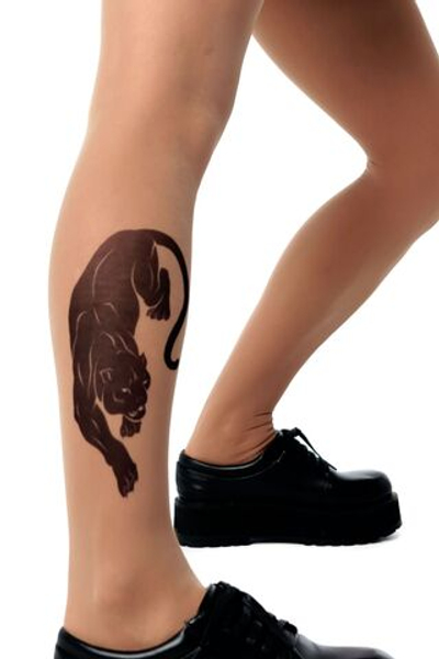 Колготки +size с принтом в виде пантеры на правой ножке (Размер: XL-XXL-XXXL) (Цвет: бежевый)