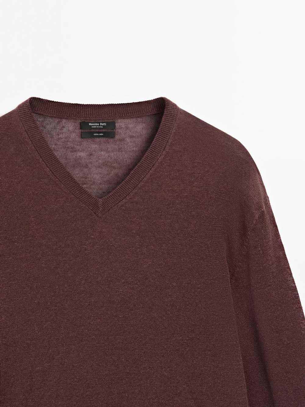 Massimo Dutti Свитер из 100% льняной ткани, гранатовый