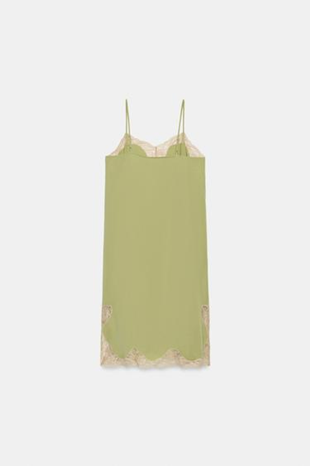 ZARA АТЛАСНОЕ ПЛАТЬЕ С КРУЖЕВОМ — ZW COLLECTION, ФИСТАШКОВЫЙ