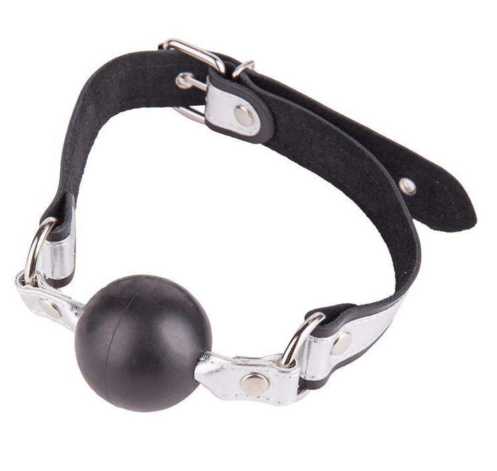 Кляп-шарик на серебристо-черных ремешках (Цвет: серебристый с черным)