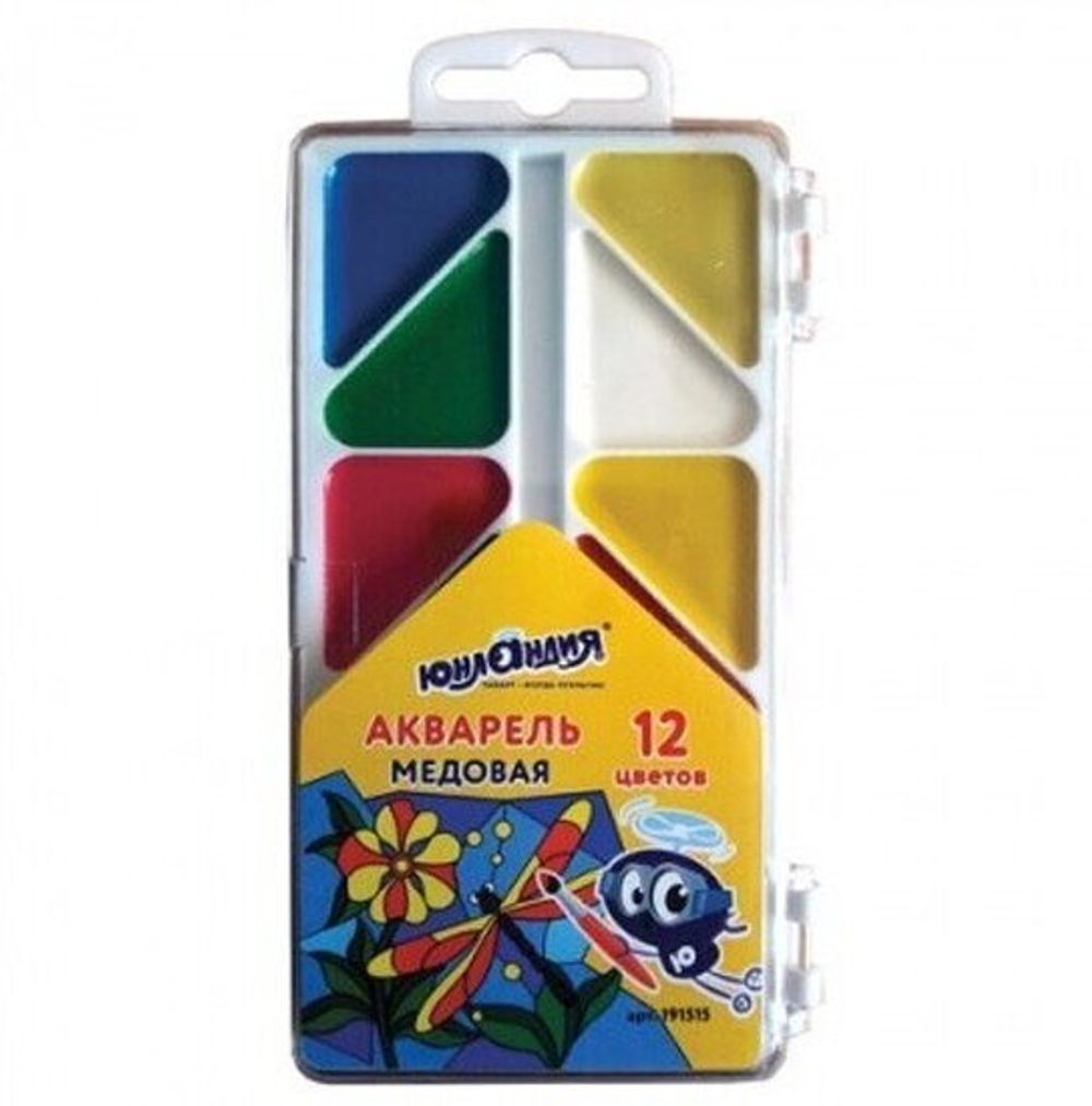 Краски акварельные ЮНЛАНДИЯ "МОЗАИКА", медовые, 12 цветов, КЛАССИЧЕСКИЕ, пластик, 191515