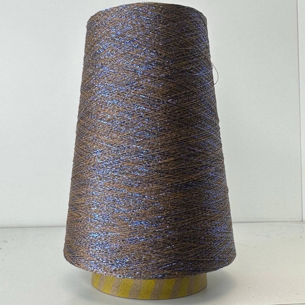 FRIZZANTE - Industria Italiana Filati; 70% вискоза, 15% металлизированный люрекс, 15% п/а; 3500м/100гр; col. 595, цвет: синий люрекс на коричневой нити; S718;