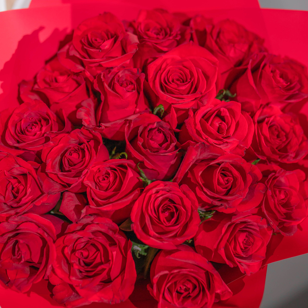 Букет 21 красная Роза Кения 40 см в пленке