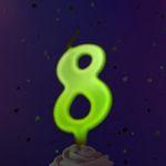 Свеча Цифра, 8 Люминесцентная, Флуор, 8 см, 1 шт.