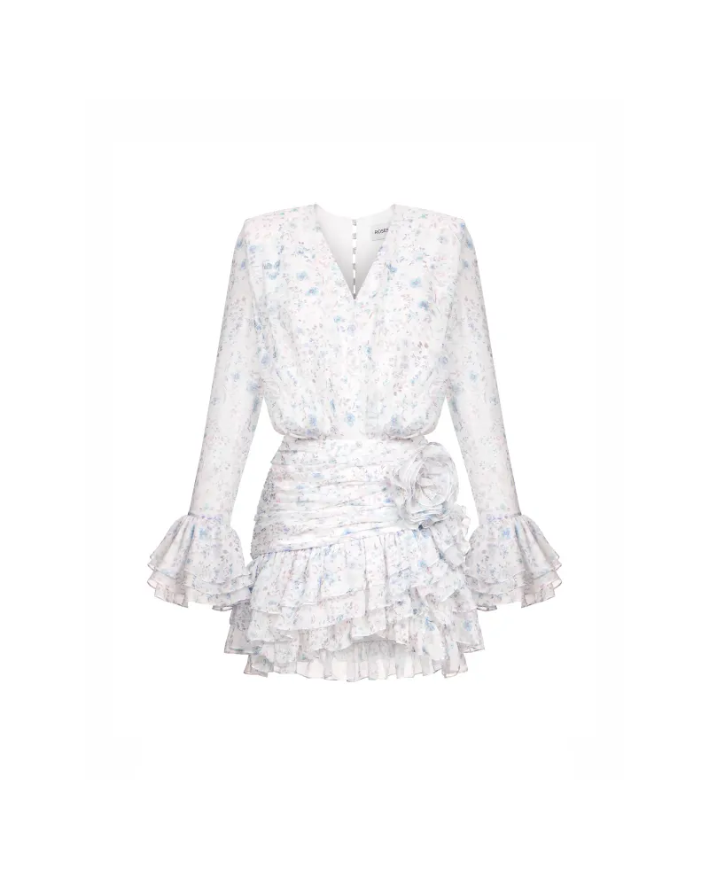 Мира мини (Mira mini), платье мини из молочного шифона с цветочным принтом