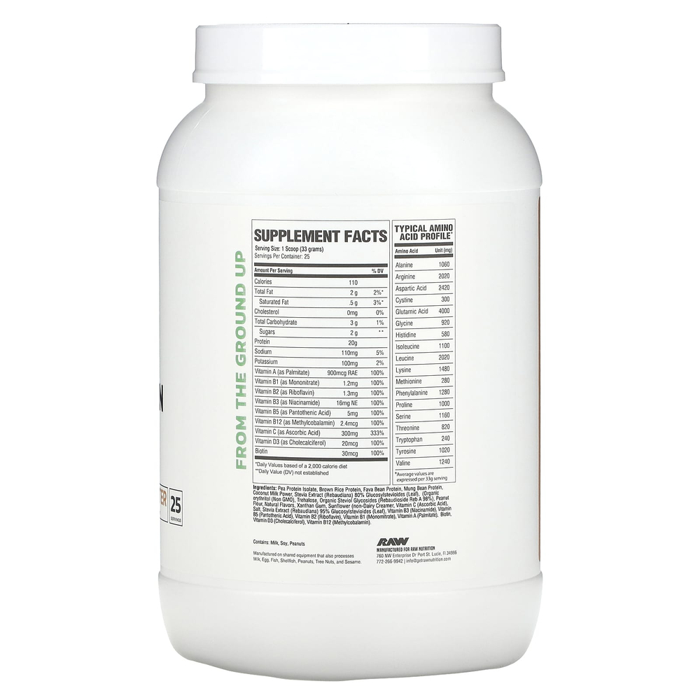 Raw Nutrition, веганский протеин, арахисовая паста, 825 г (1,81 фунта)
