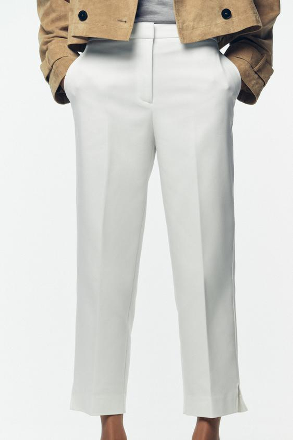 ZARA БРЮКИ С РАЗРЕЗАМИ СНИЗУ, ЭКРЮ