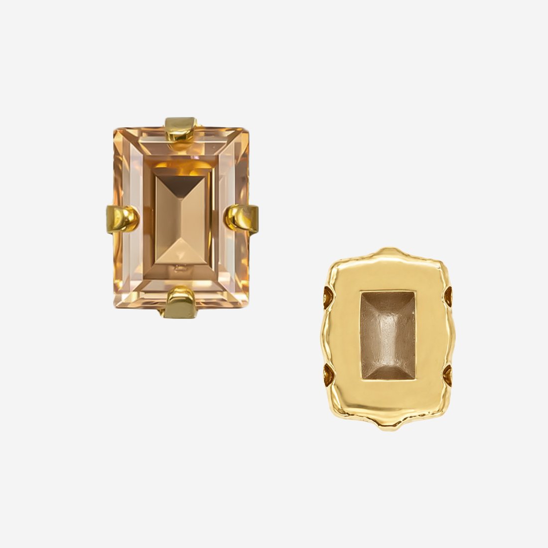 Прямоугольник (Step Cut Fancy Stone) в цапах, оттенок "Светло-золотистый Кристалл"/"Light Golden Crystal", 9*7мм, позолота